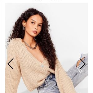 V-Neck Cropped Cardigan with Button Closure